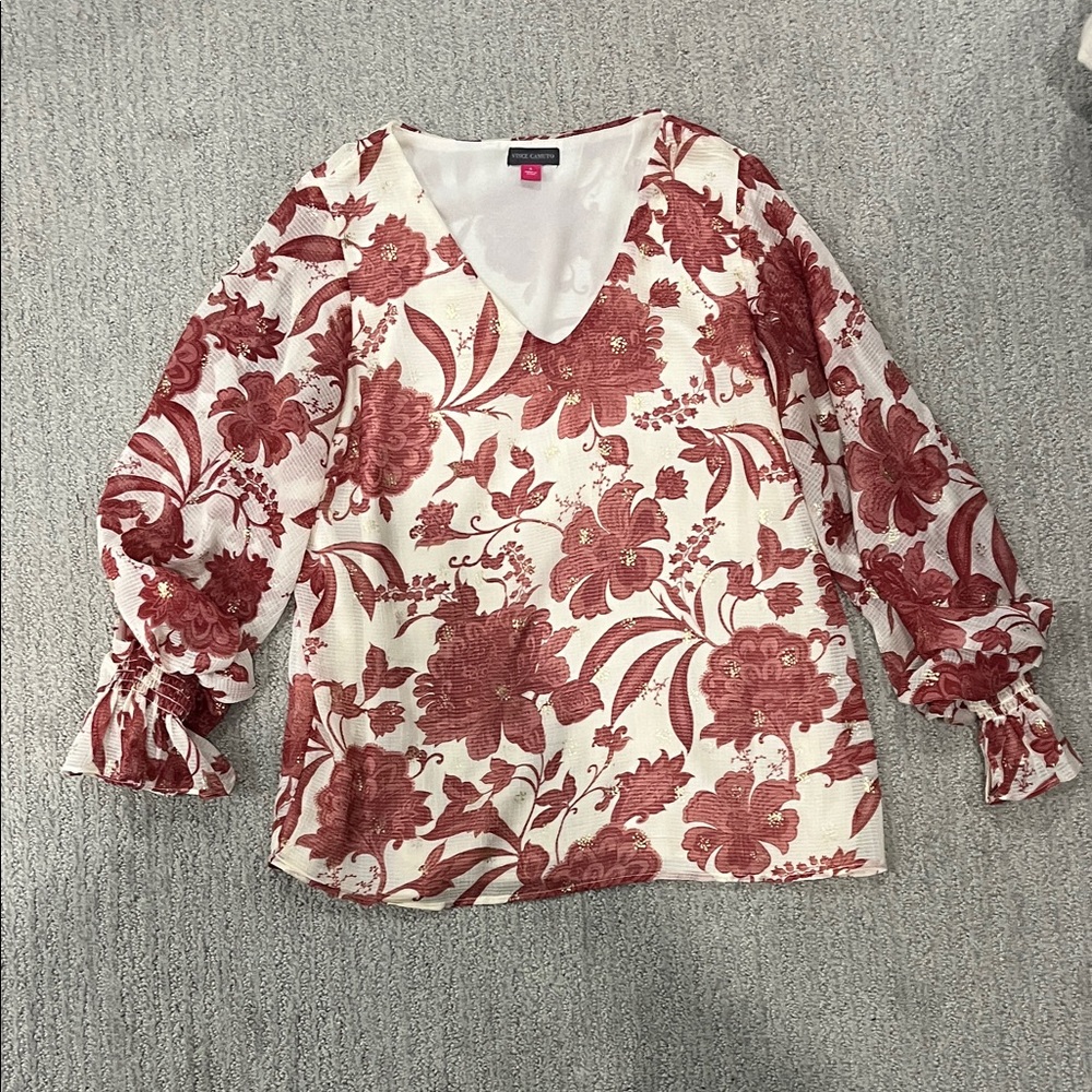 Vince Camuto Clay Red and cream Floral Blouse